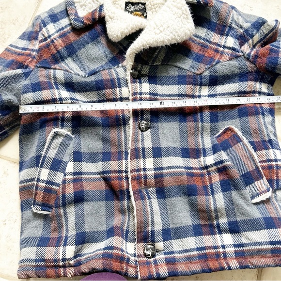 Vintage Blue and Grey Plaid Shirt Jacket Wool-blend Fall Winter Unisex - Picture 10 of 13